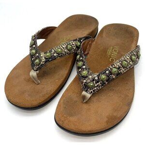 Vionic Flip Flops Womens 9 Floriana Sandals Turquoise Snake Thongs Beaded 40